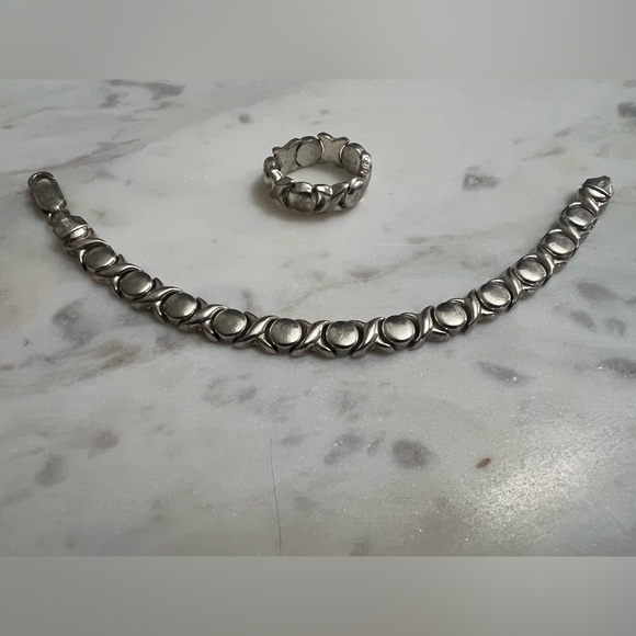 Hugs & Kisses XO Vintage Sterling Silver Chain Link Bracelet & Ring - Picture 1 of 3